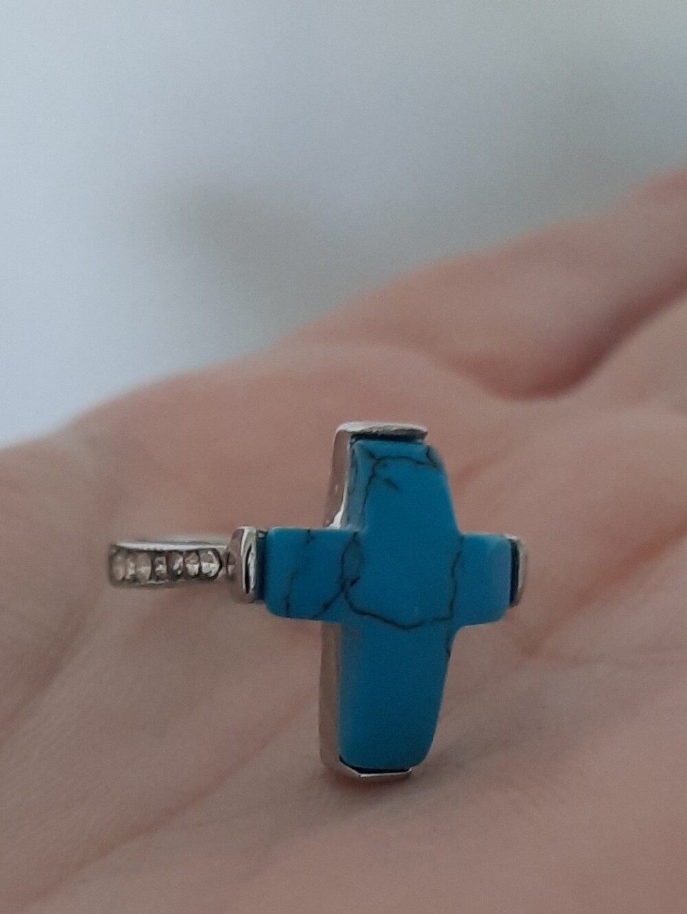 Faux Turquoise And Rhinestone Cross Ring Size 6 By Plunder